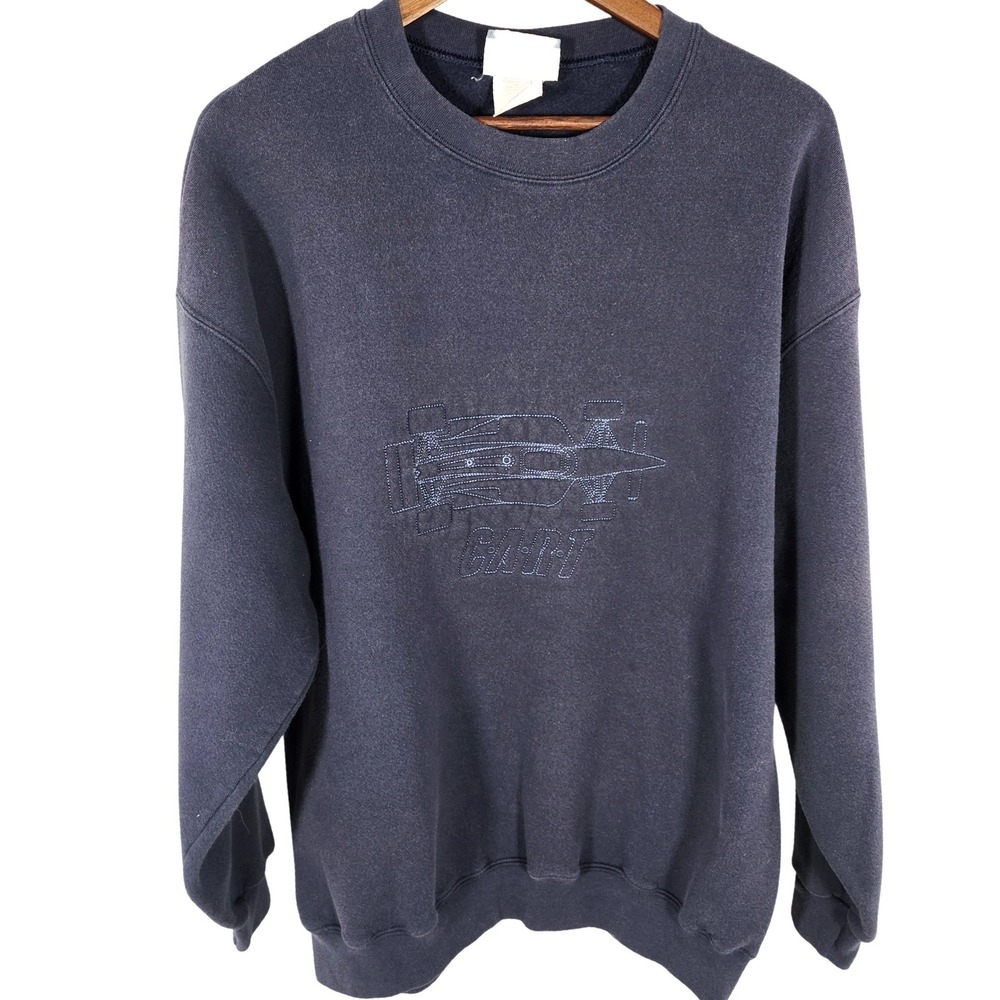 VTG LEE Heavyweight Blue CrewNeck Sweatshirt Embroidered Racecar KART Size XL